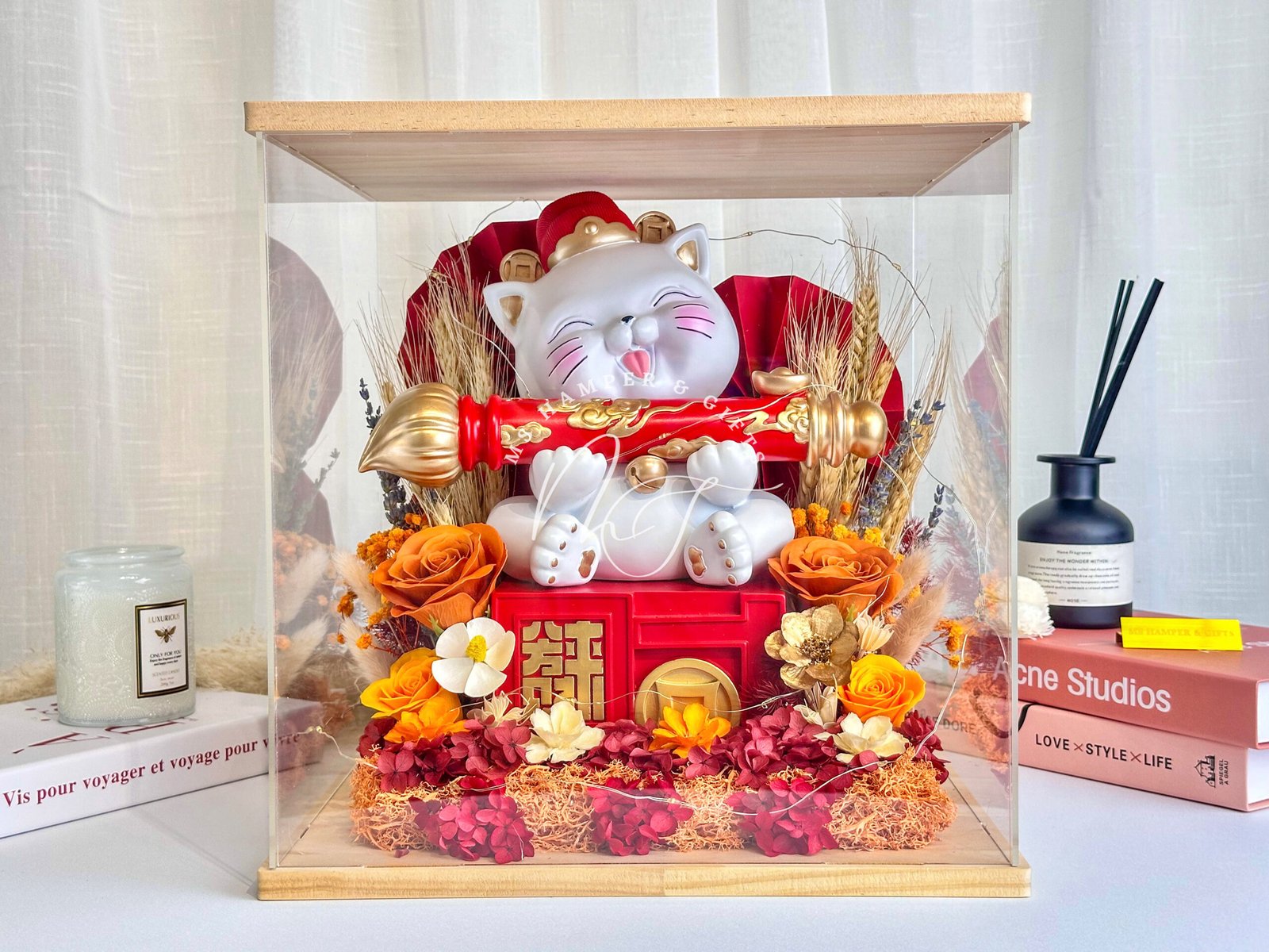 AuriNeko Preserved Flower Arcylic Gift Box 金愿招财猫永生亚克力礼盒