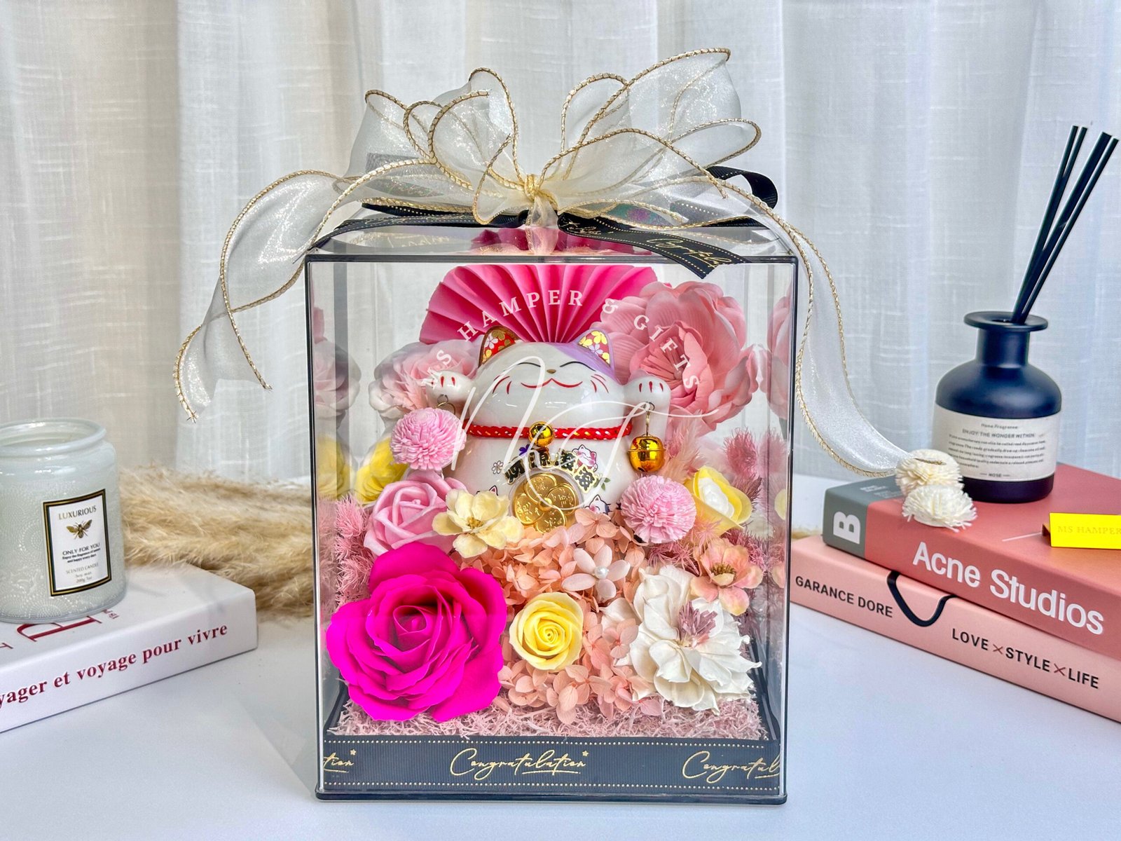 Encharm Neko Preserved Flower Acrylic Box 喜缘招财猫永生亚克力礼盒