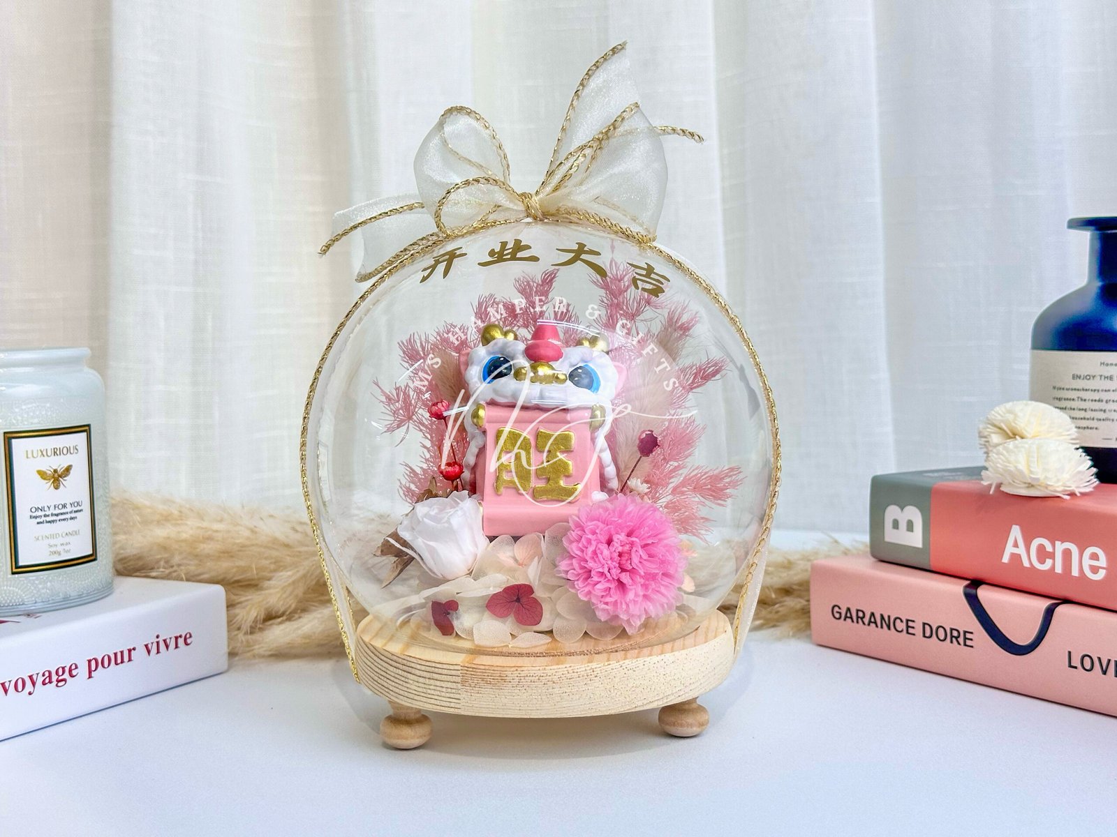 Forturoar Fortune Lion Dance Flower Dome 福啸招财舞狮永生花罩