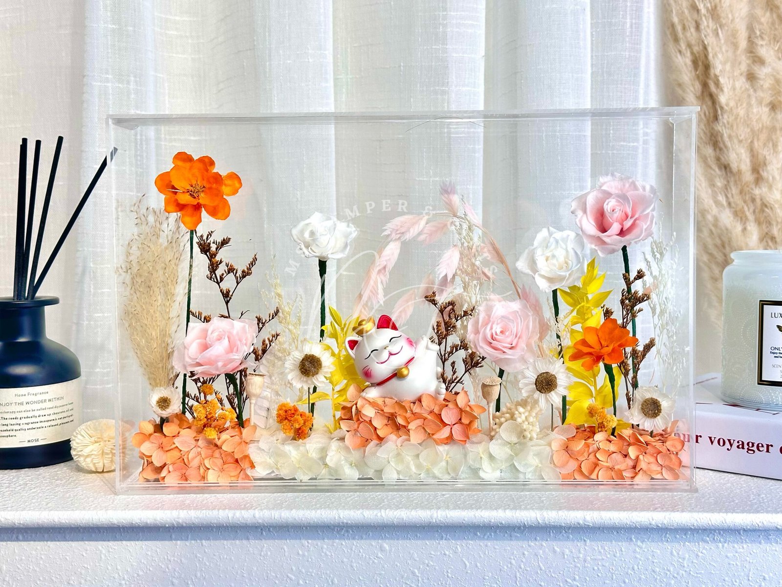 Venso Neko Preserved Flower Arcylic Frame 守丰招财猫永生花艺亚克力礼盒